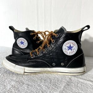 Converse Chuck Taylor All Star Black Leather Lace Up High Top Sneakers 9/11